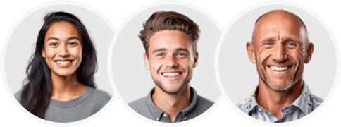 3 Personen die zufriedene Mitarbeiter darstellen